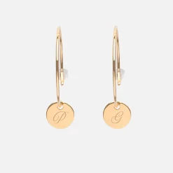 Boucles d'oreilles créoles médailles personnalisées gravées plaqué or initiale 10 mm