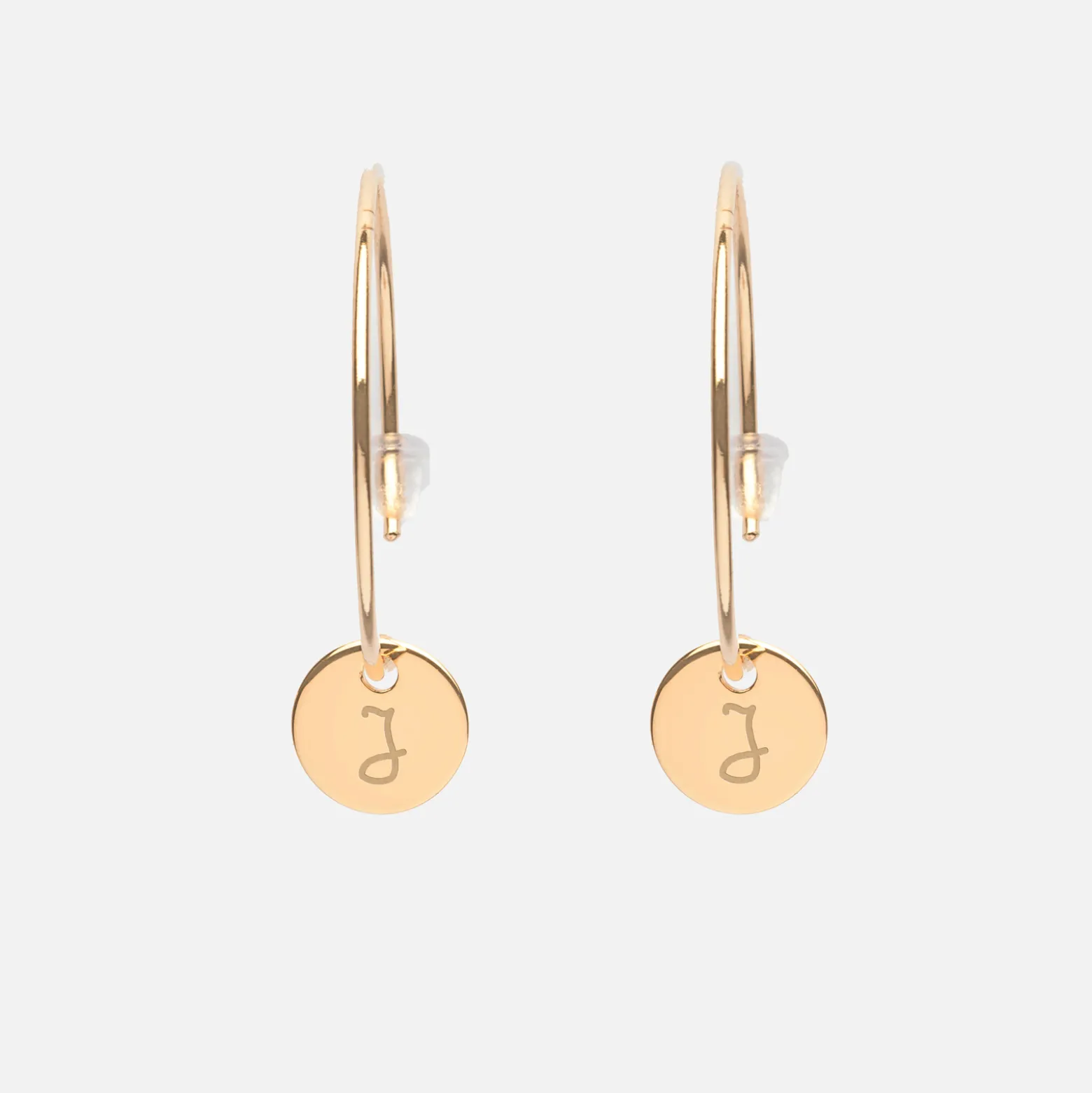 Boucles d'oreilles créoles médailles personnalisées gravées plaqué or initiale 10 mm