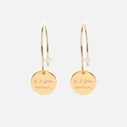 Boucles d'oreilles créoles personnalisées médailles gravées plaqué or 15 mm