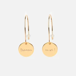 Boucles d'oreilles créoles personnalisées médailles gravées plaqué or 15 mm
