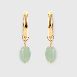 Boucles d'oreilles créoles pierre quartzite vert plaqué or