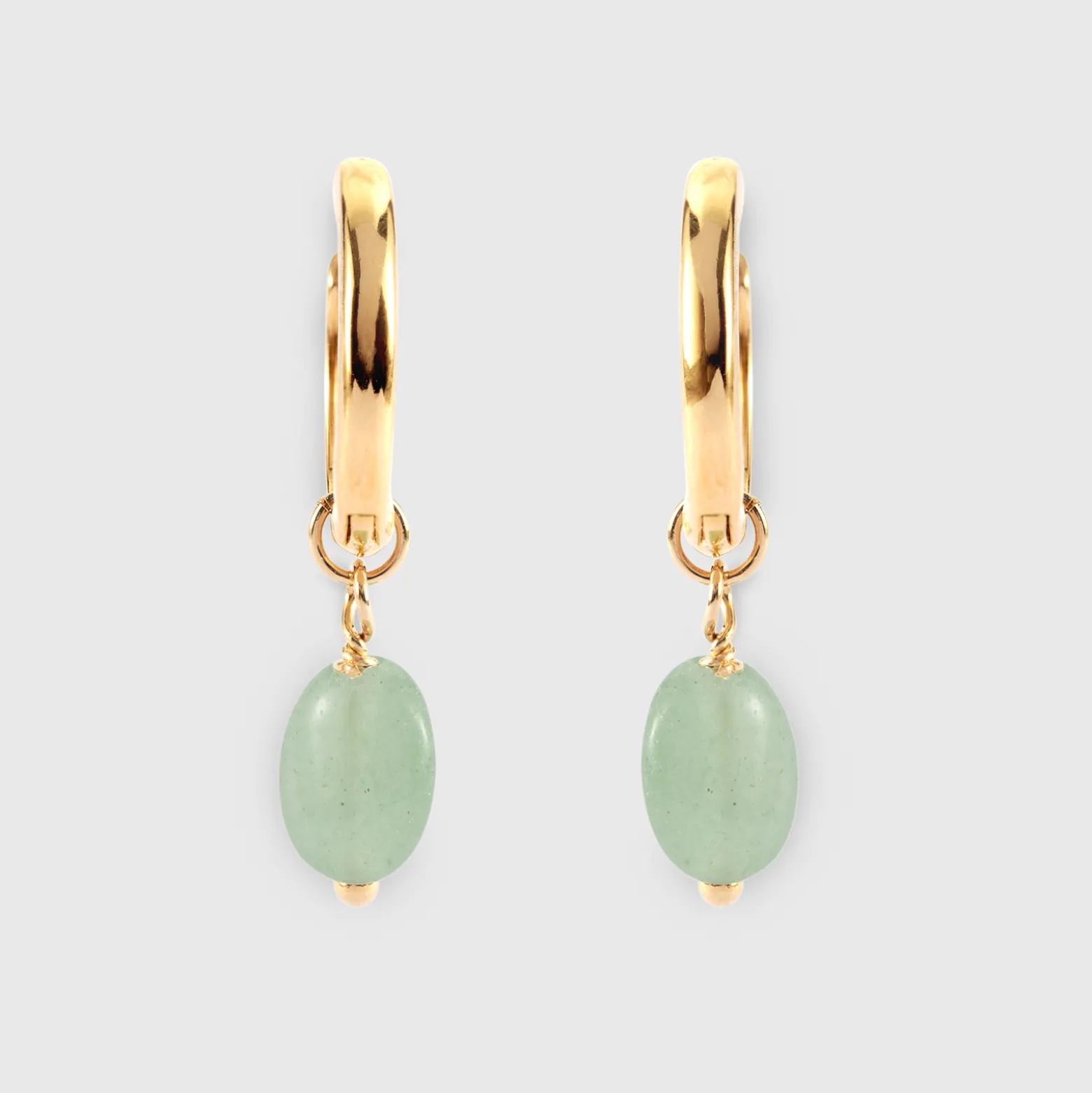 Boucles d'oreilles créoles pierre quartzite vert plaqué or