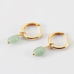 Boucles d'oreilles créoles pierre quartzite vert plaqué or