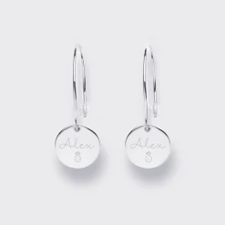 Boucles d'oreilles créoles médailles personnalisées gravées argent 15 mm