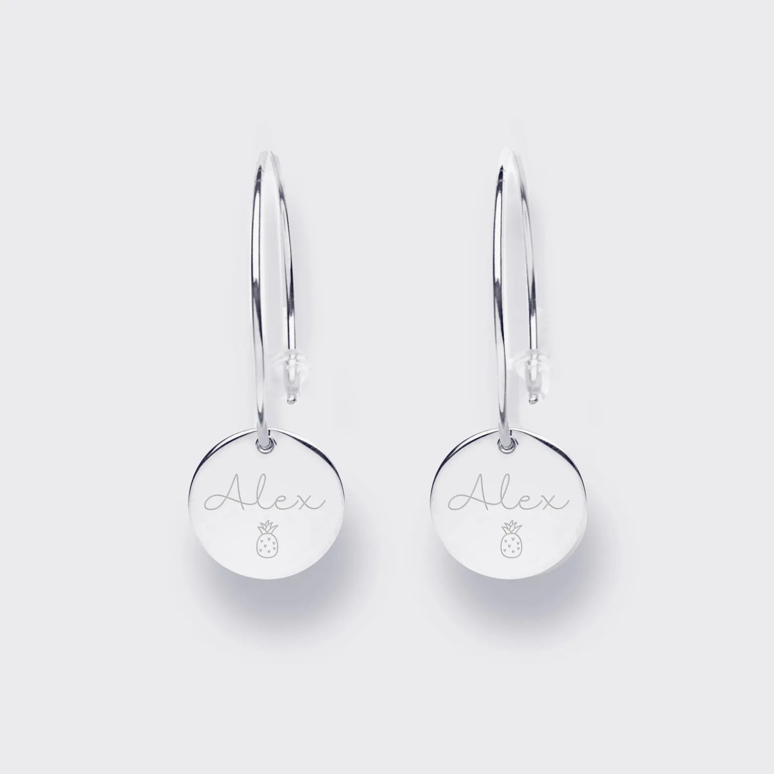 Boucles d'oreilles créoles médailles personnalisées gravées argent 15 mm
