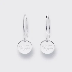 Boucles d'oreilles créoles médailles personnalisées gravées argent 15 mm