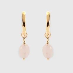 Boucles d'oreilles créoles pierre quartz rose plaqué or