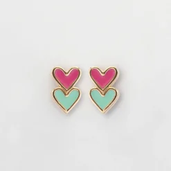Boucles d'oreilles cœur émail multicolore plaqué or