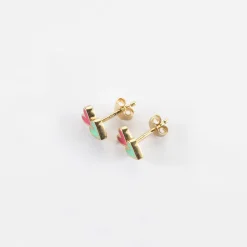 Boucles d'oreilles cœur émail multicolore plaqué or