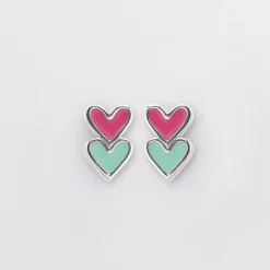 Boucles d'oreilles cœur émail multicolore argent