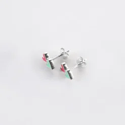 Boucles d'oreilles cœur émail multicolore argent