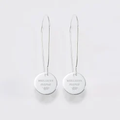 Boucles d'oreilles longues personnalisées gravées argent 15 mm
