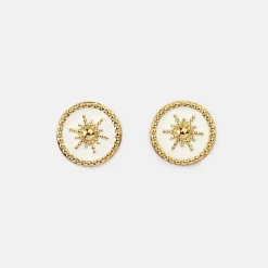 Boucles d'oreilles émail blanc soleil plaqué or