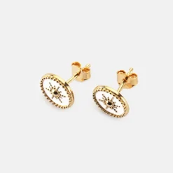 Boucles d'oreilles émail blanc soleil plaqué or