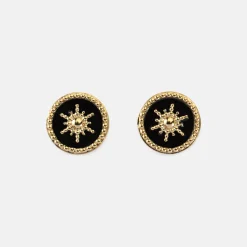 Boucles d'oreilles émail noir soleil plaqué or