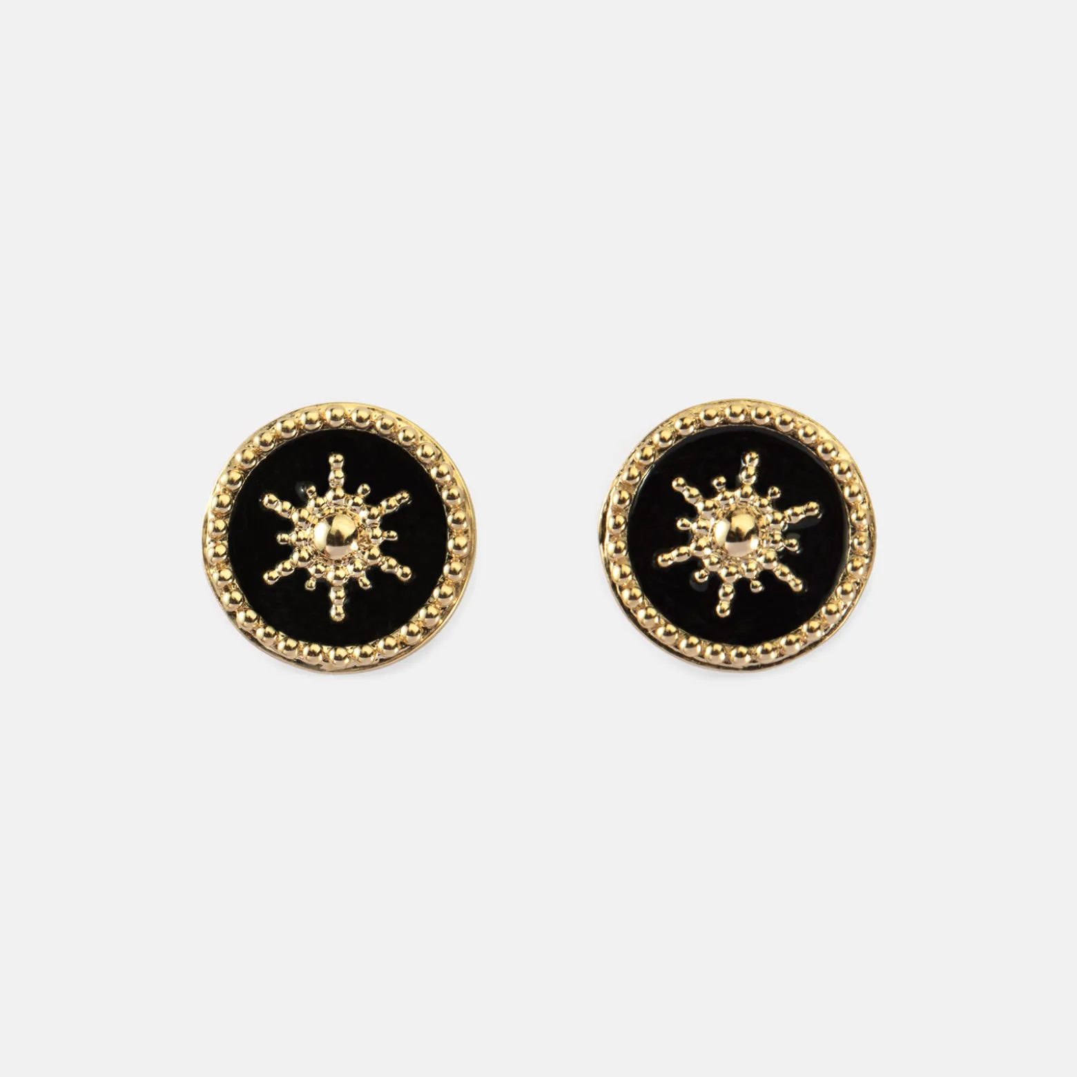 Boucles d'oreilles émail noir soleil plaqué or