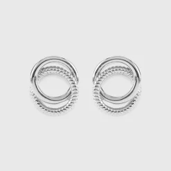 Boucles d'oreilles puces anneaux entrelacés argent