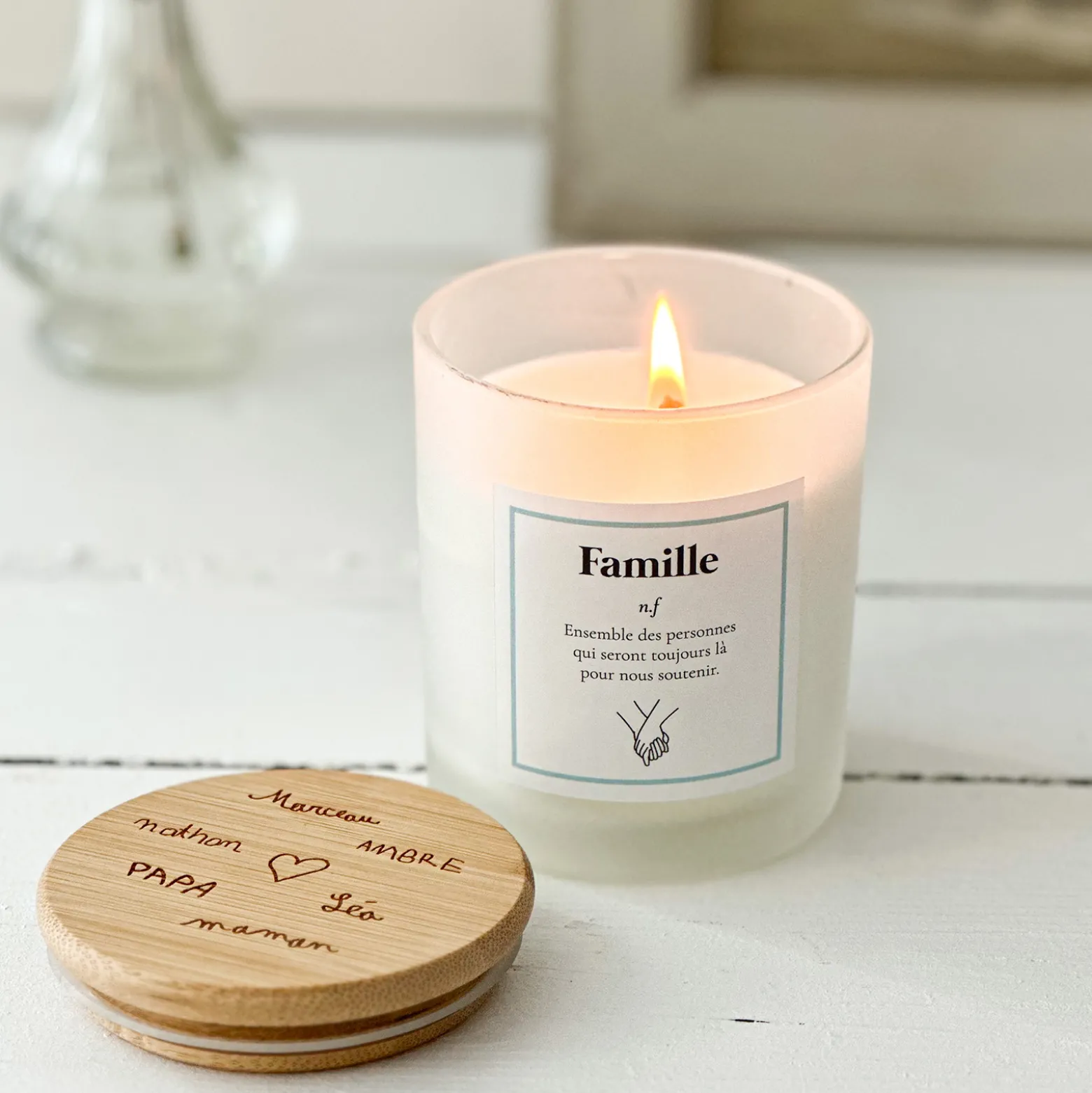 Bougie parfumée Vanille personnalisé couvercle bois gravé