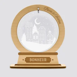 Boule à neige personnalisée bois gravé - édition spéciale 