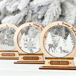 Boule à neige personnalisée bois gravé - édition spéciale "Manège enchanté"