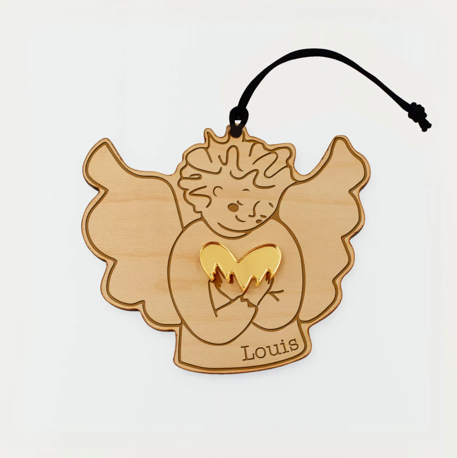 Boule de Noël personnalisée Ange Câlin bois gravé - HappyBulle x MyLovelyThing