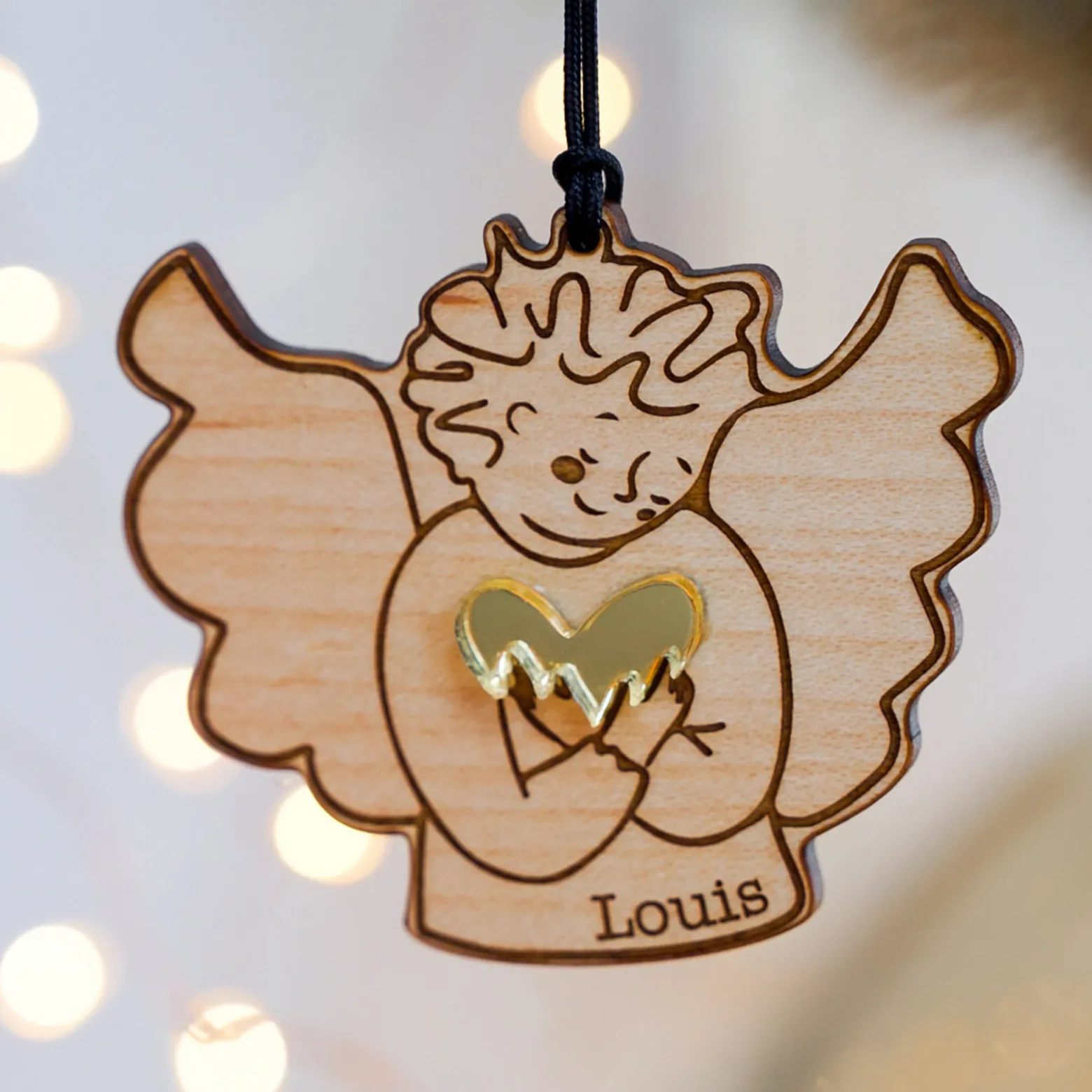 Boule de Noël personnalisée Ange Câlin bois gravé - HappyBulle x MyLovelyThing