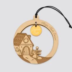 Boule de Noël personnalisée bois gravé - édition spéciale "Maison pain d'épices"