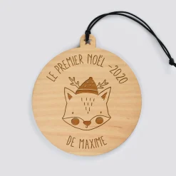 Boule de Noël personnalisée gravée bois ronde - édition spéciale "Noël"