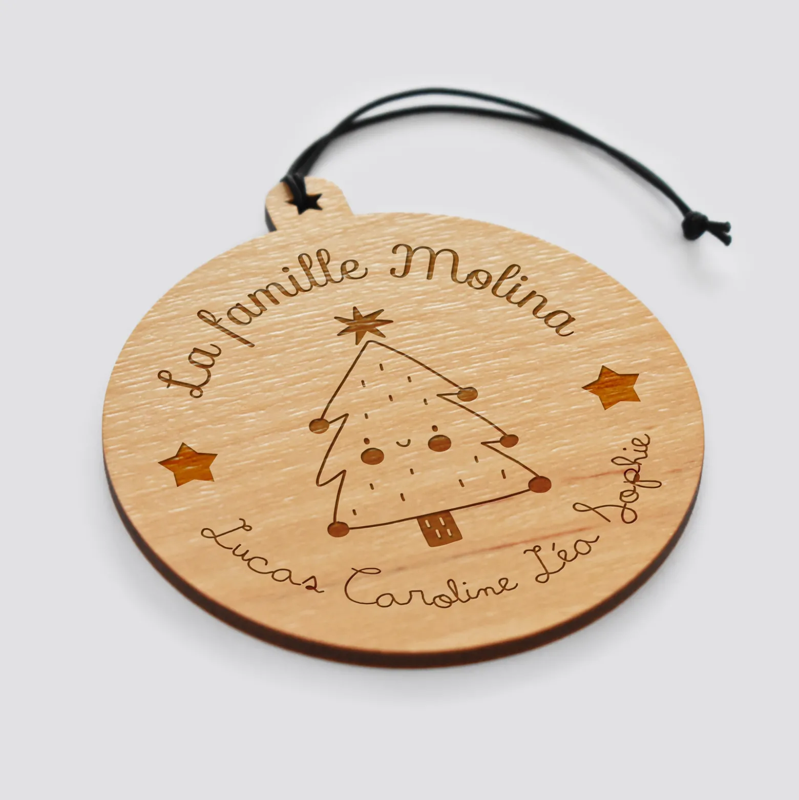 Boule de Noël personnalisée gravée bois ronde - édition spéciale "Noël"