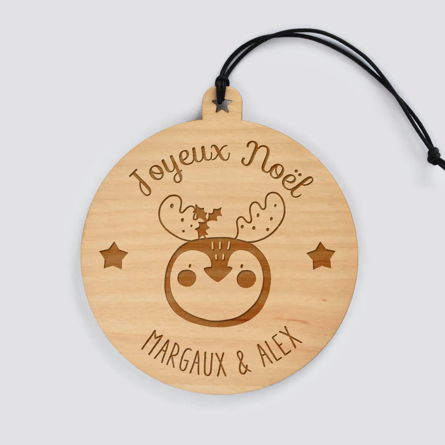 Boule de Noël personnalisée gravée bois ronde - édition spéciale "Noël"