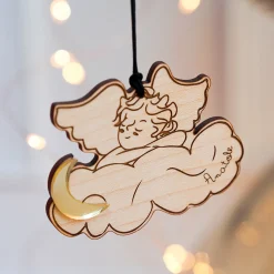 Boule de Noël personnalisée Ange Nuage bois gravé - HappyBulle x MyLovelyThing