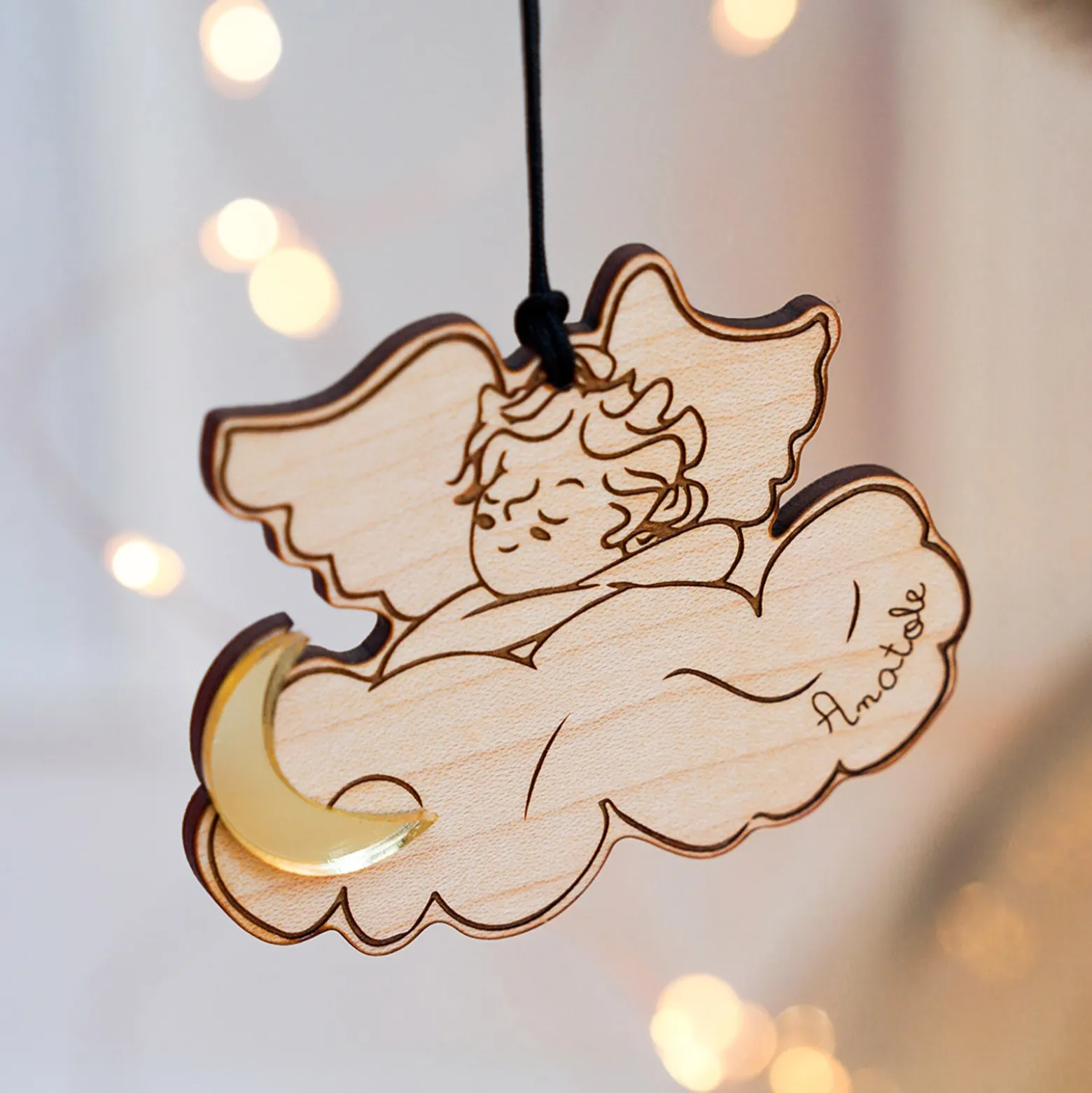Boule de Noël personnalisée Ange Nuage bois gravé - HappyBulle x MyLovelyThing