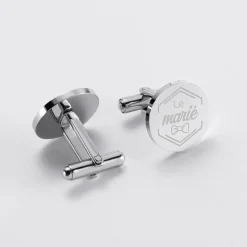 Boutons de manchette EVG personnalisés gravé acier rond 16 mm