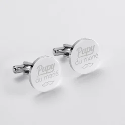 Boutons de manchette Famille des mariés personnalisés gravé acier rond 16 mm