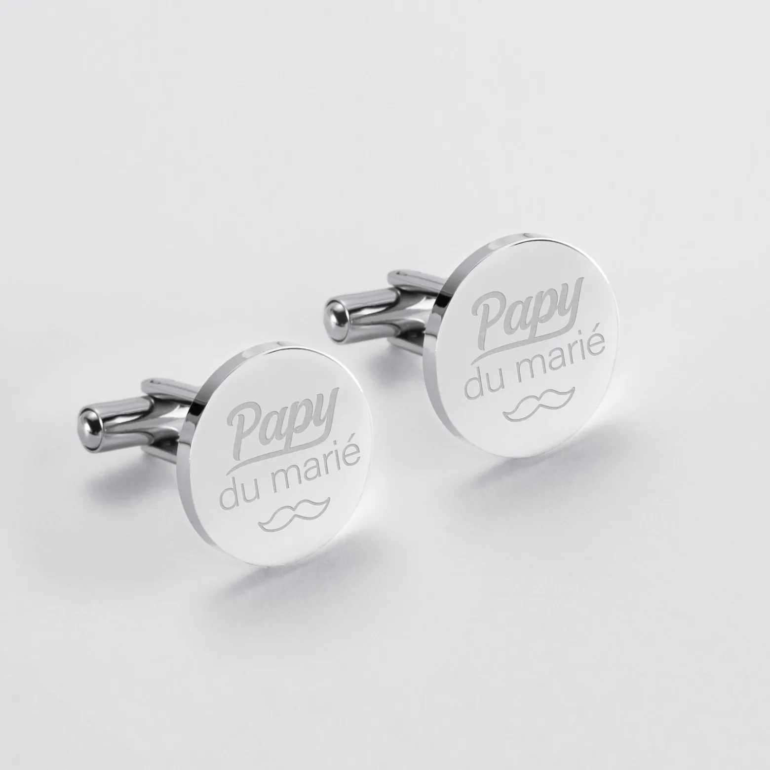 Boutons de manchette Famille des mariés personnalisés gravé acier rond 16 mm