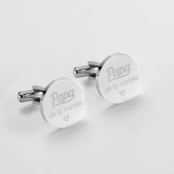 Boutons de manchette Famille des mariés personnalisés gravé acier rond 16 mm