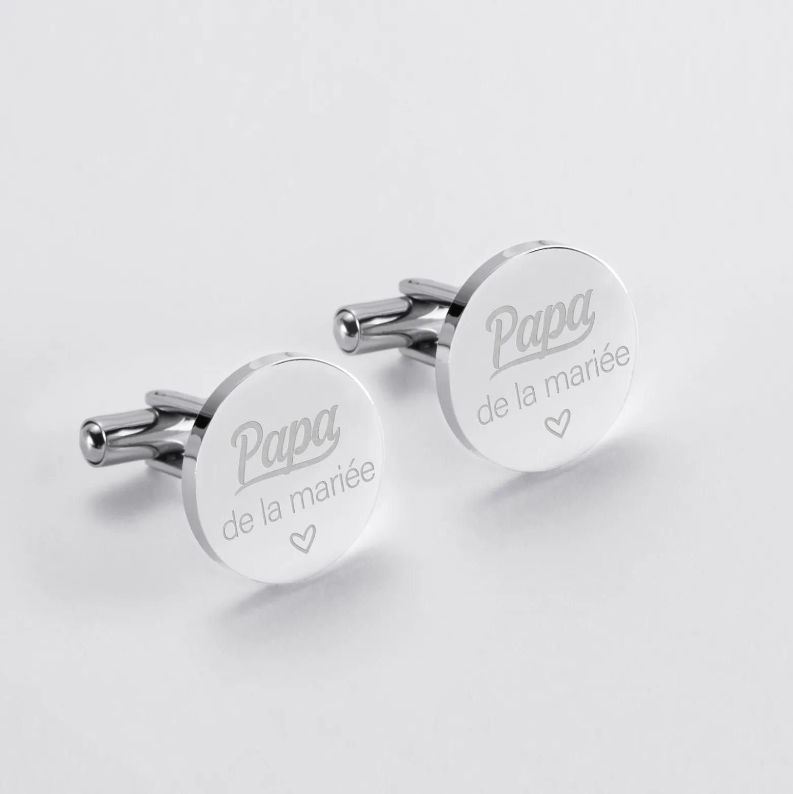 Boutons de manchette Famille des mariés personnalisés gravé acier rond 16 mm