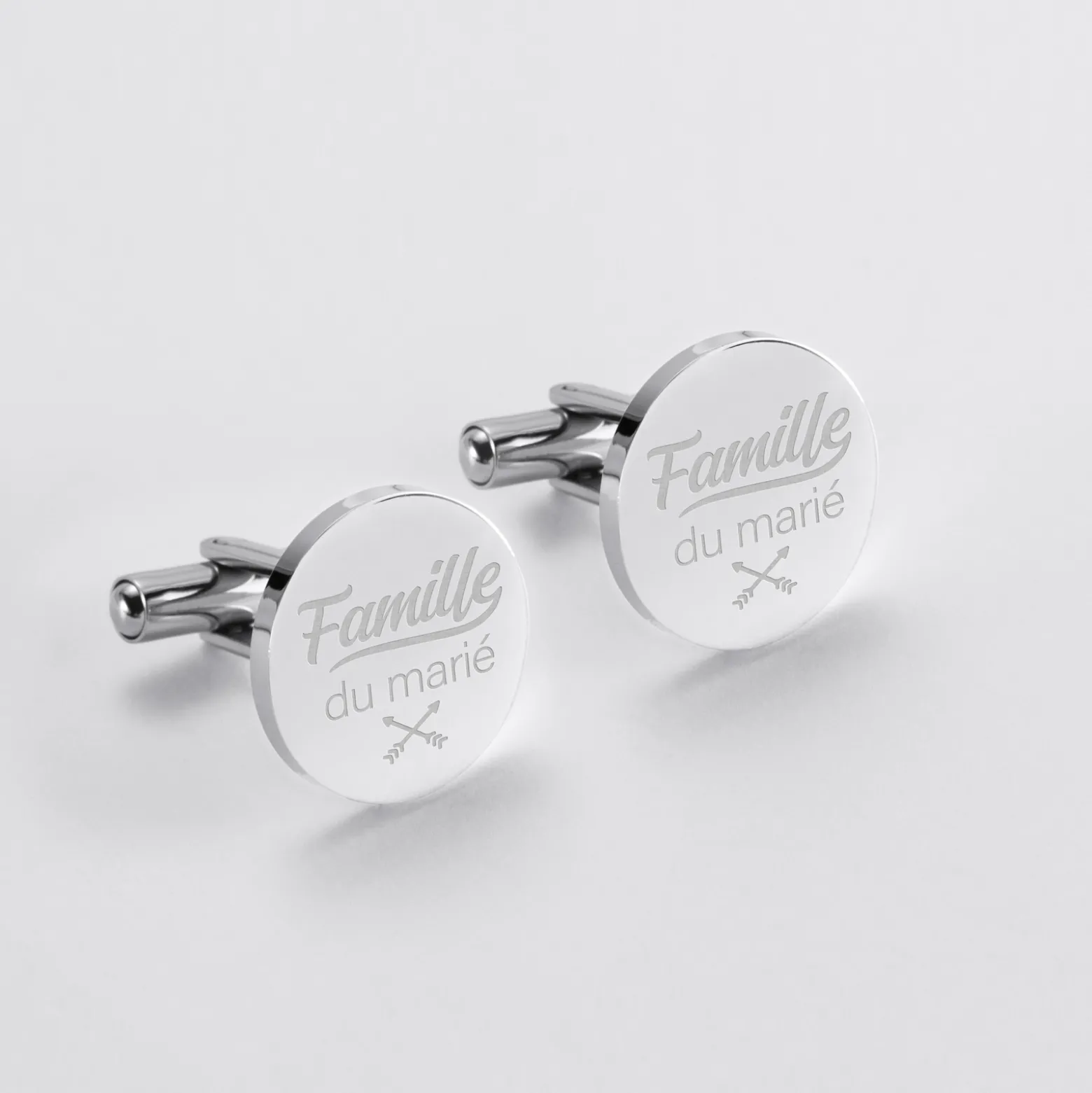 Boutons de manchette Famille des mariés personnalisés gravé acier rond 16 mm
