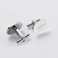 Boutons de manchette Marié personnalisés gravés acier ovale 15x19 mm