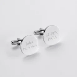 Boutons de manchette personnalisés gravé argent rond 15 mm
