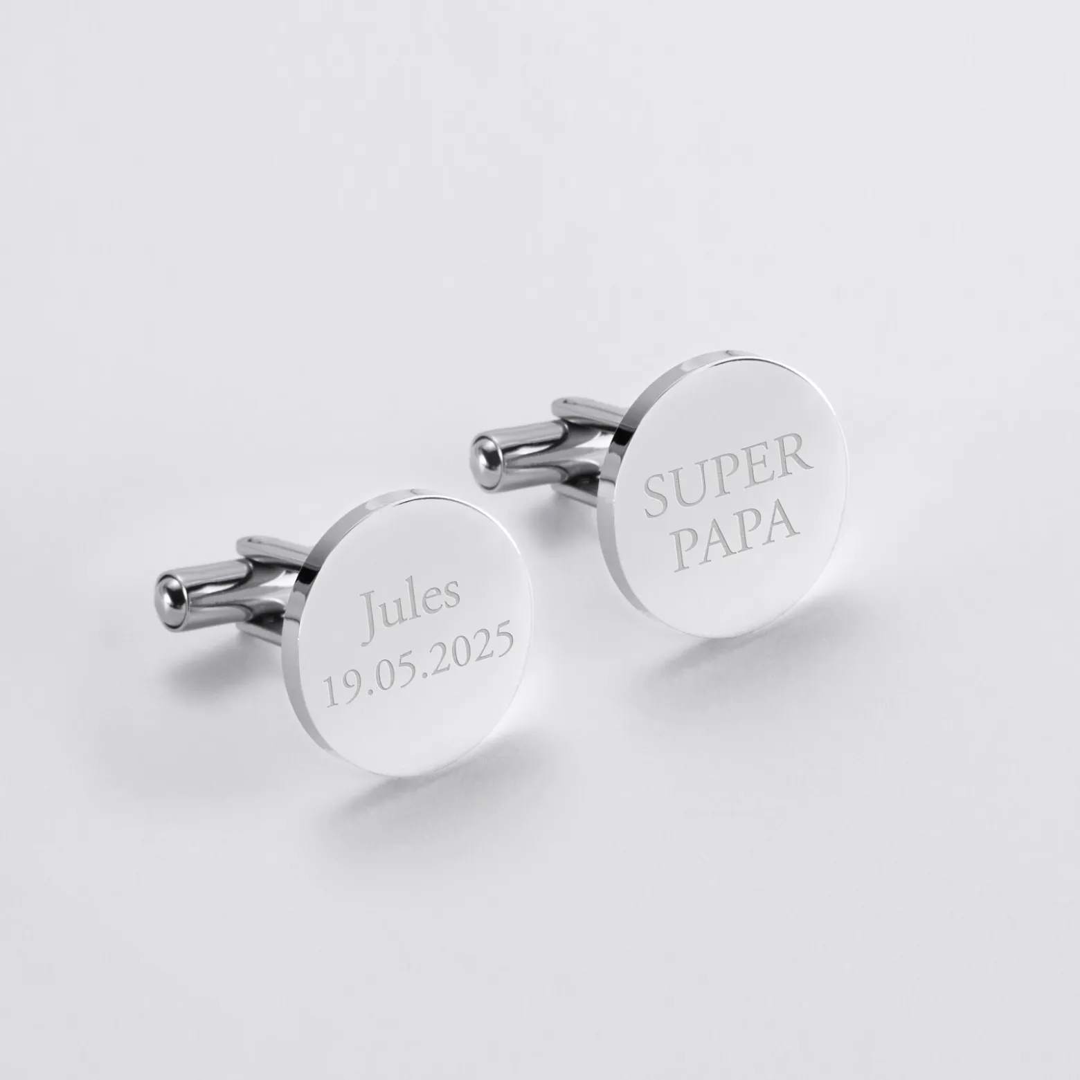 Boutons de manchette personnalisés gravé argent rond 15 mm - Nos petits imparfaits