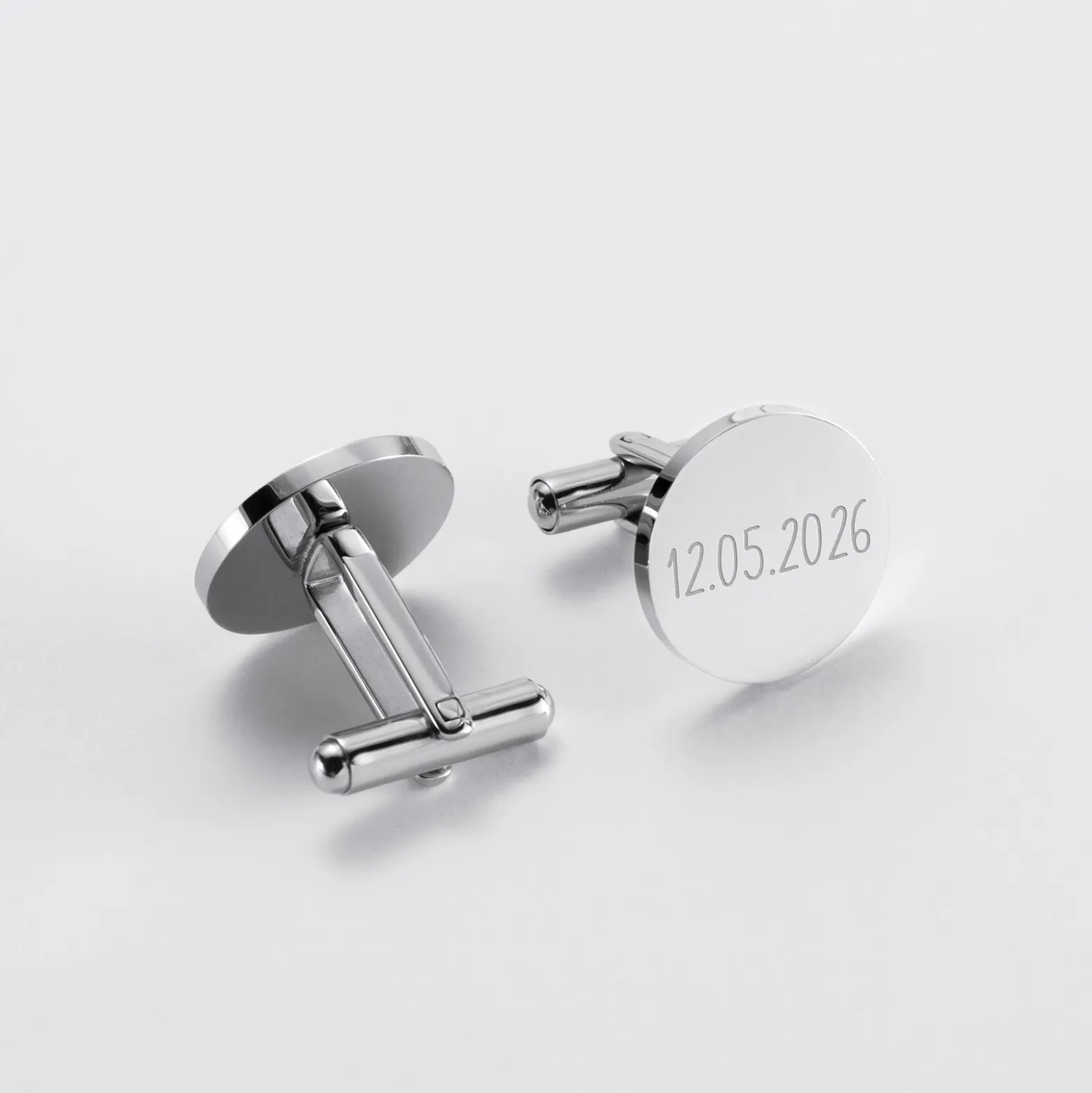 Boutons de manchette personnalisés gravé argent rond 15 mm - Nos petits imparfaits
