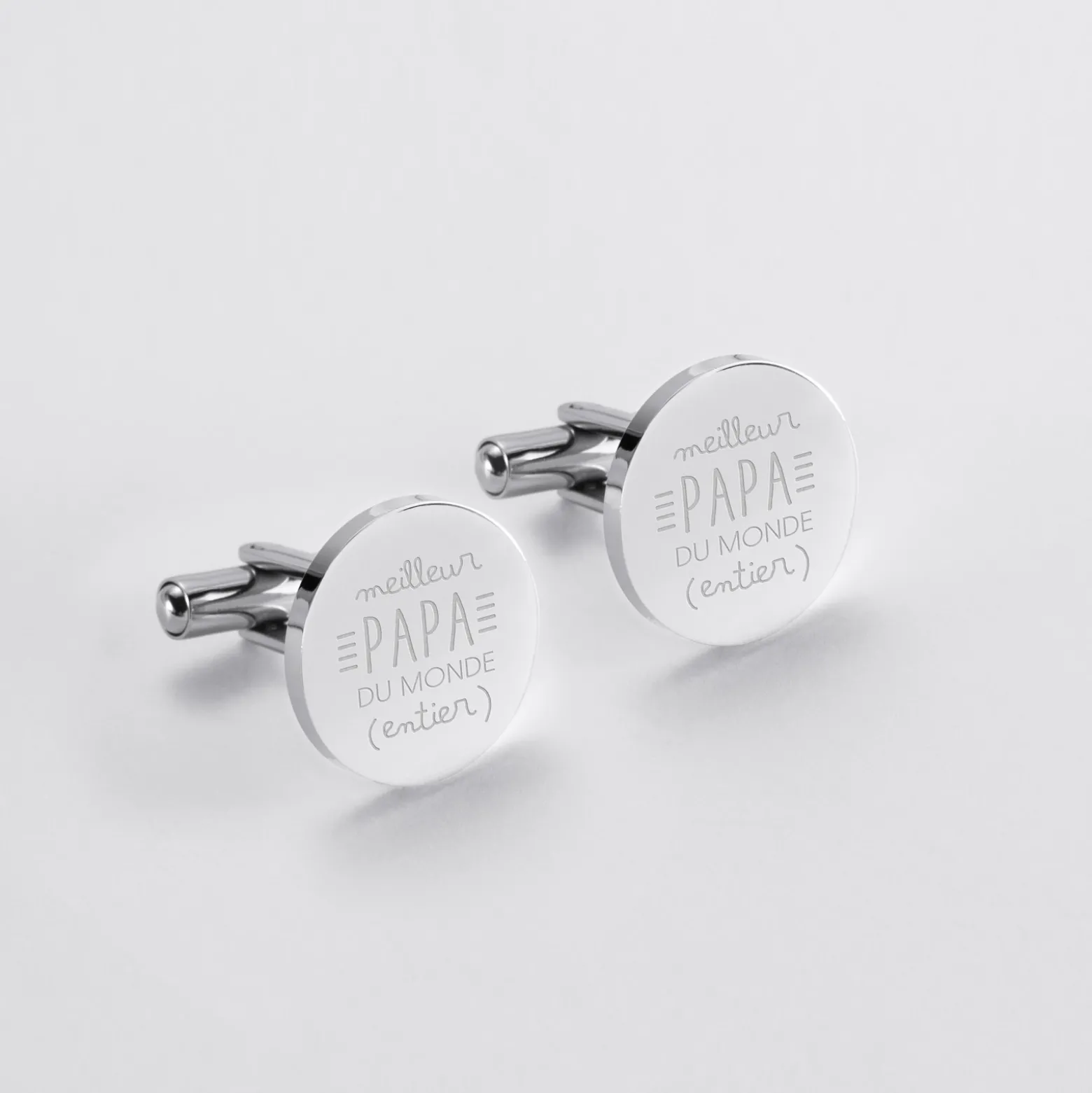 Boutons de manchette personnalisés gravé argent rond 15 mm - Nos petits imparfaits