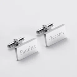 Boutons de manchette personnalisés gravés argent rectangle