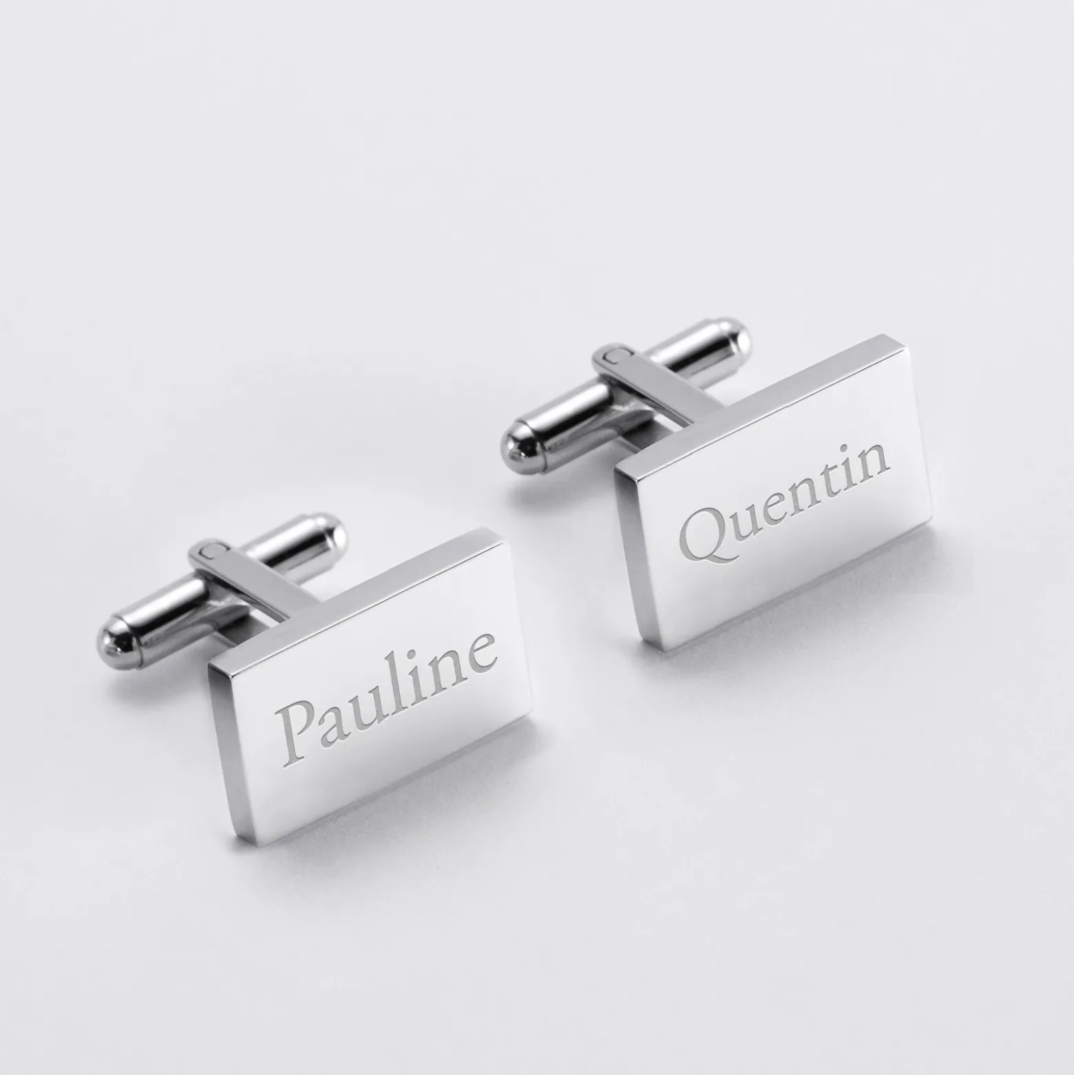 Boutons de manchette personnalisés gravés argent rectangle