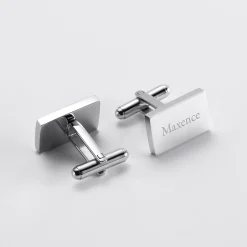 Boutons de manchette personnalisés gravés argent rectangle