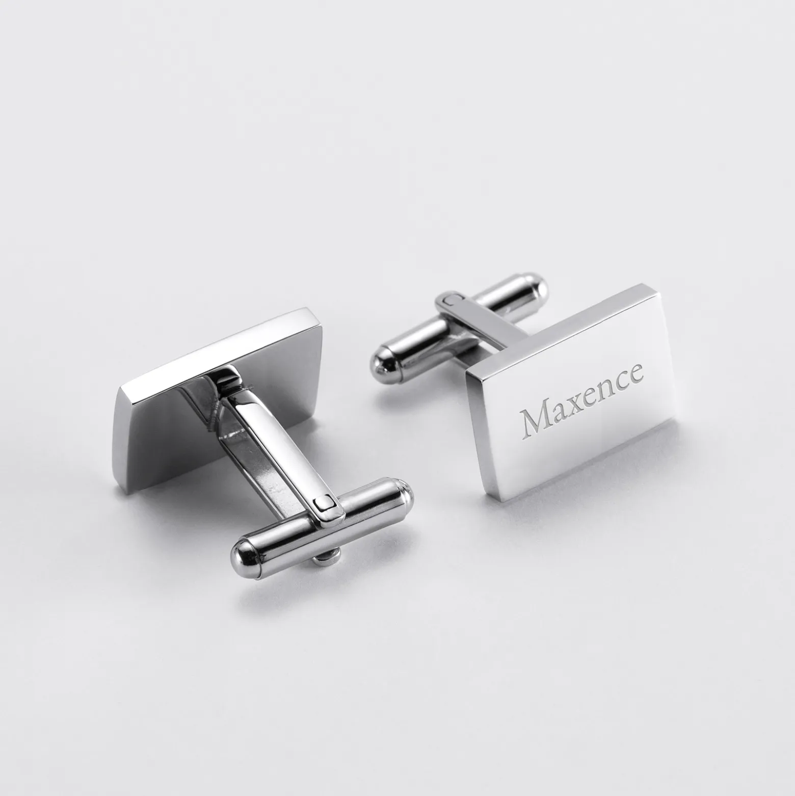 Boutons de manchette personnalisés gravés argent rectangle