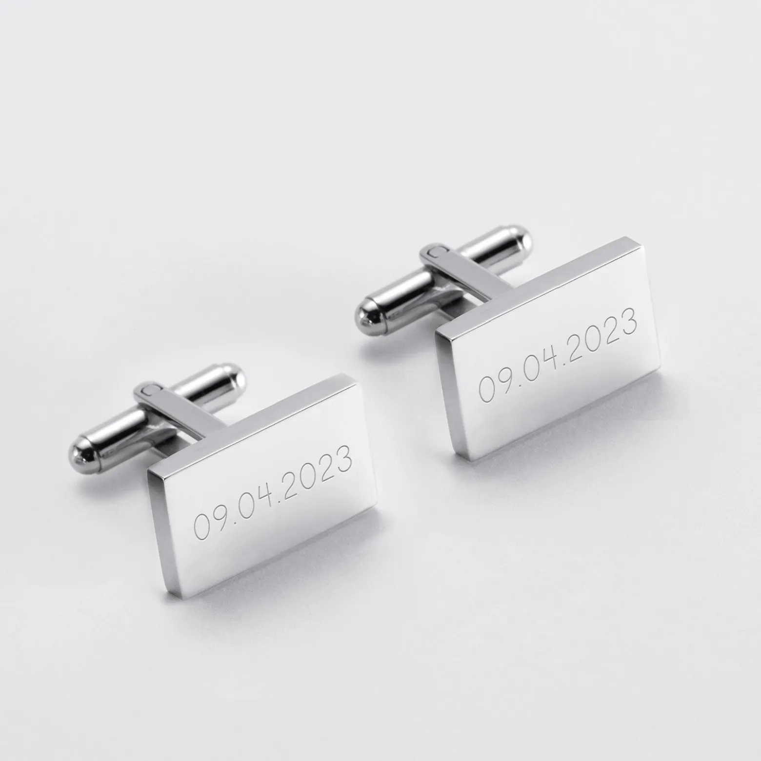 Boutons de manchette personnalisés gravés argent rectangle