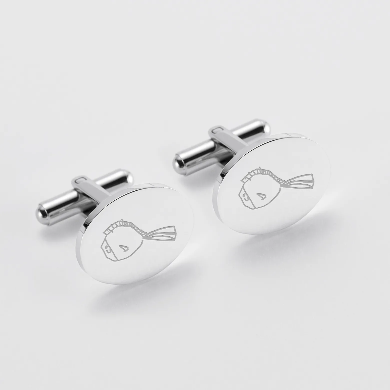 Boutons de manchette personnalisés gravés acier ovale 15x19 mm