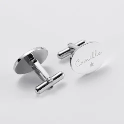 Boutons de manchette personnalisés gravés acier ovale 15x19 mm